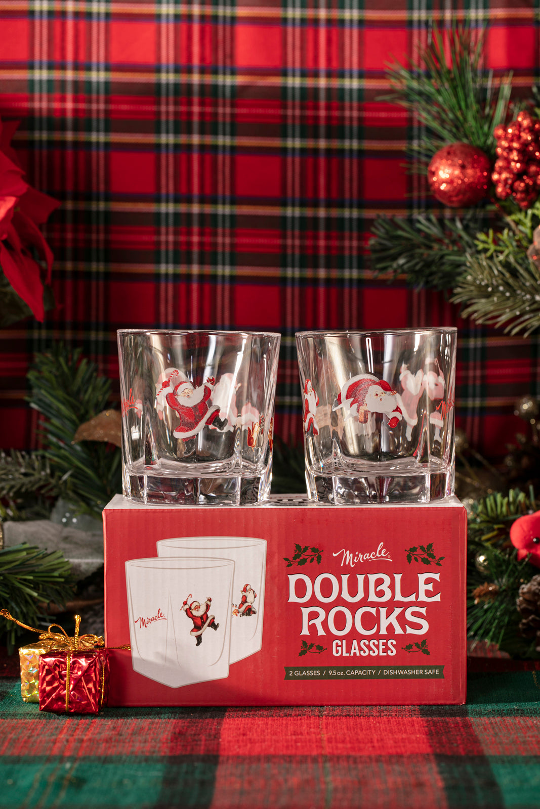 Santa Double Rocks Glass (Box 0f 2)